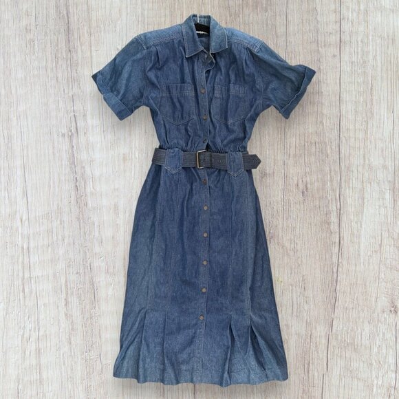 Kasper Dresses & Skirts - Vintage Kasper Denim Shirt Dress Belted Midi Teacher Minimalist 90s Womens 6